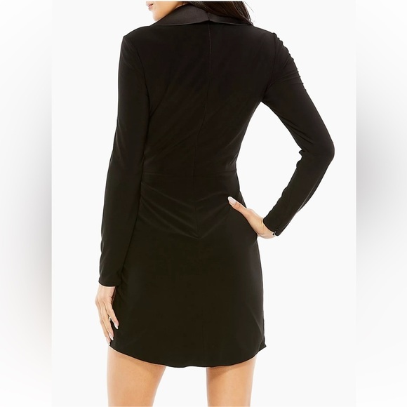 New Ieena Mac Duggal Jersey and Satin Wrap Mini Dress Black Blazer Suiting Sz 2 - Picture 2 of 13